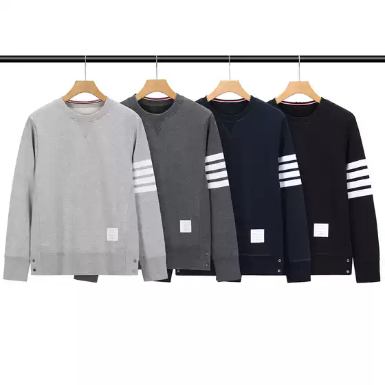 Tb Color-Woven Four-Stripe Crew Neck Sweatshirt, Unisex Korean Style Classic Slim-Fit Jacket