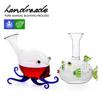 Pure handmade High Borosilicate Glass Net red creative octopus puffer fish red wine decanter high-end wine divider