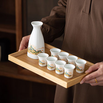 New Retro Qianli Jiangshan Ceramic Wine Set Small Wine Glass Household Chinese Liquor Dispenser