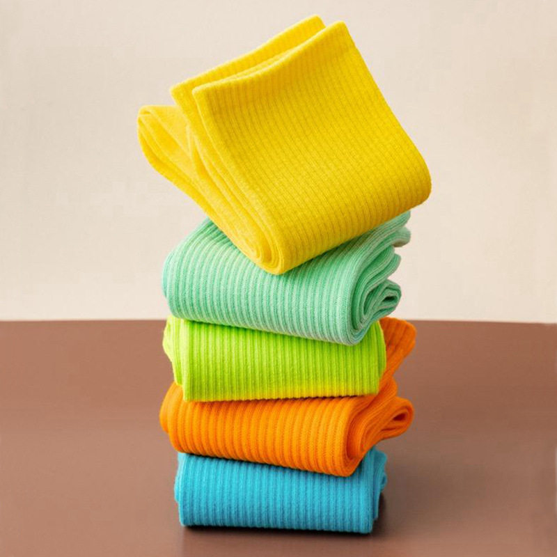 彩色袜子女长筒袜四季款ins潮流糖果色马卡龙中筒袜学生运动棉袜