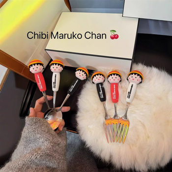 Cherry meatball 304 stainless steel children's eating spoon high color value student convenient tableware anti-scalding handle spoon fork