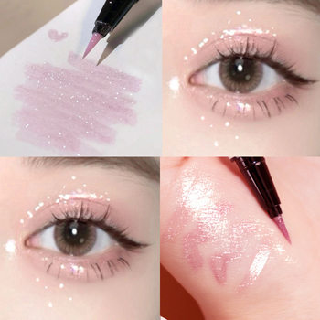 Light Pink Rose High-Gloss Silkworm Pen Crushed Diamond Powder Brightening Long-Lasting Non-Smudge Waterproof Slim High-Gloss Liquid Eyeliner Pen for Women