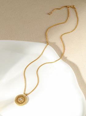 925纯银项链罗盘八吊坠女轻奢级感小众时尚锆石ins毛衣链饰品