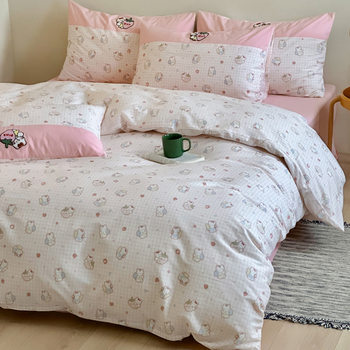 Cotton Stitching Process Four-piece Set Exquisite Cartoon Small Embroidery Double Stitching Layered Bedding small size Three-piece Standard Four-piece