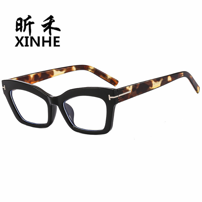 Cross-border Retro Thick Frame Men's and Women's Plain Cat's Eye Anti-blue Light Anti-ruffian Handsome Frame with Myopic T-shaped Tom Glasses