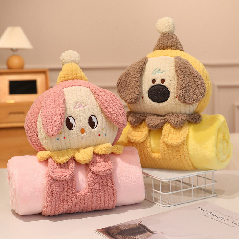 Three-Dimensional Roll Blanket Dual-Purpose Office Lunch Break Blanket Cute Puppy Cat Doll Sleeping Pillow Flannel Blanket Pillow