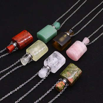 Factory direct natural crystal rectangular perfume bottle spirit pendant necklace jade hexagonal prism aromatherapy essential oil bottle
