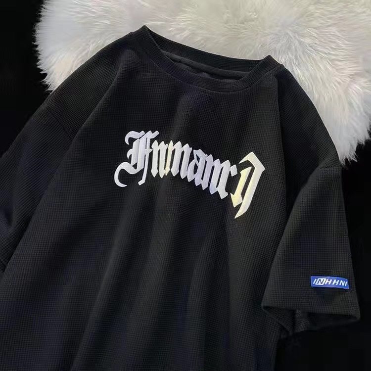 跨境华夫格休闲套装男夏季冰丝短袖t恤男装一套搭配运动衣服批发