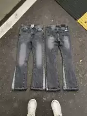 Gallery Dept American retro washed distressed flared jeans for men, loose straight casual long pants, trendy