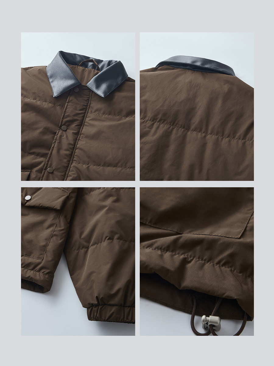 Apo Men's Clothing | Cross-Border White Duck down Jacket Men's Winter Cold-Proof and Warm Loose Splicing Pu Lapel Jacket Jacket