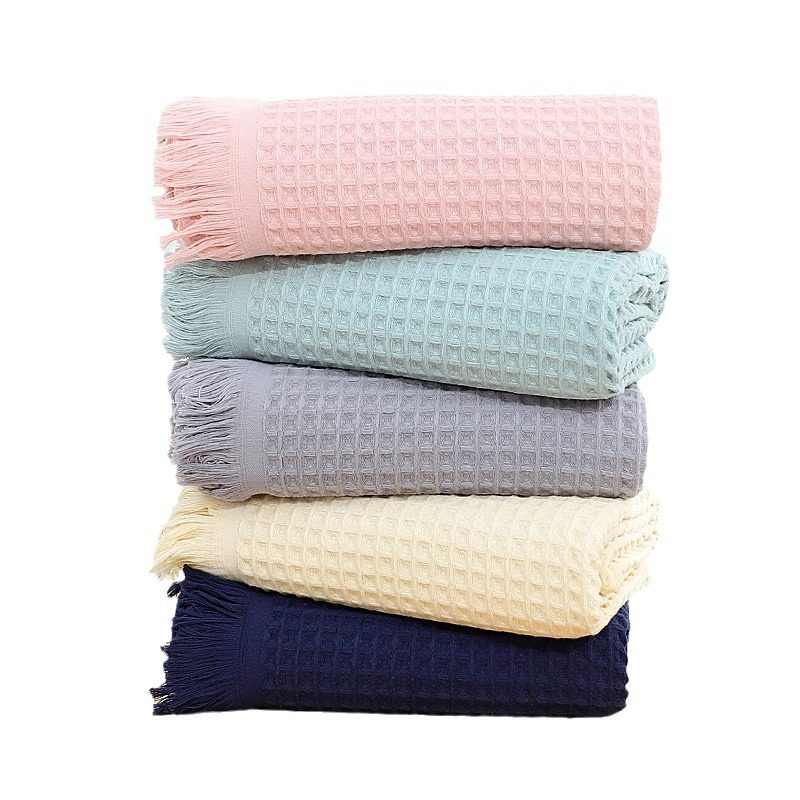 Class a Pure Cotton Shawl Blanket Waffle Sofa Blanket Office Lunch Blanket Cotton Blanket Wholesale Woven Blanket Yarn-Dyed