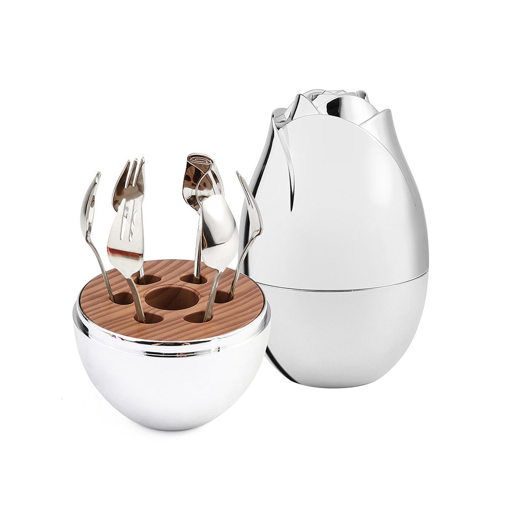 Cross-border creative mini high-looking rose mood egg stainless steel mixing spoon fruit fork tableware storage egg