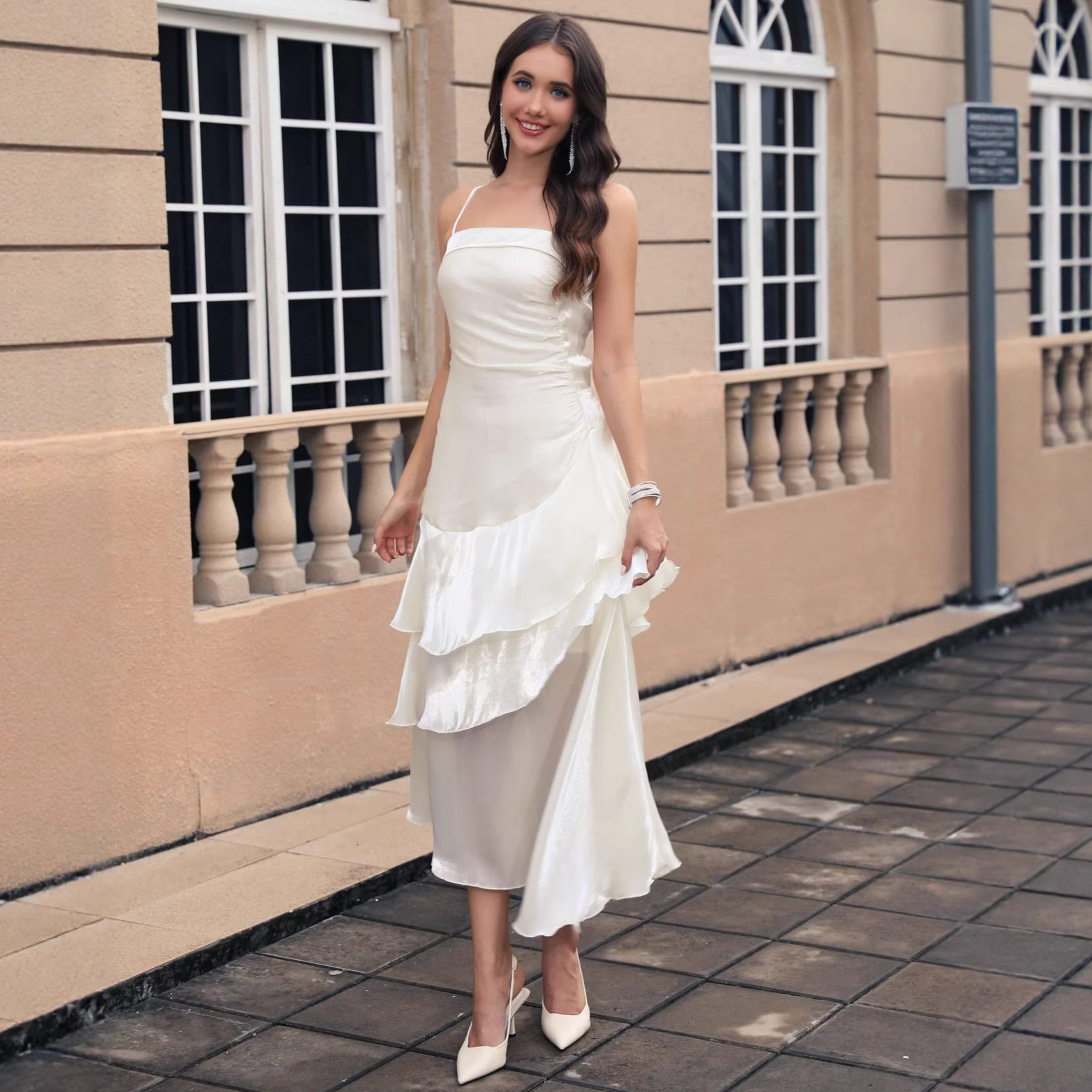 Elegant French Style Womens Maxi Dress Sweet Aesthetic Spaghetti Straps Perfect for Parties and Celebrations