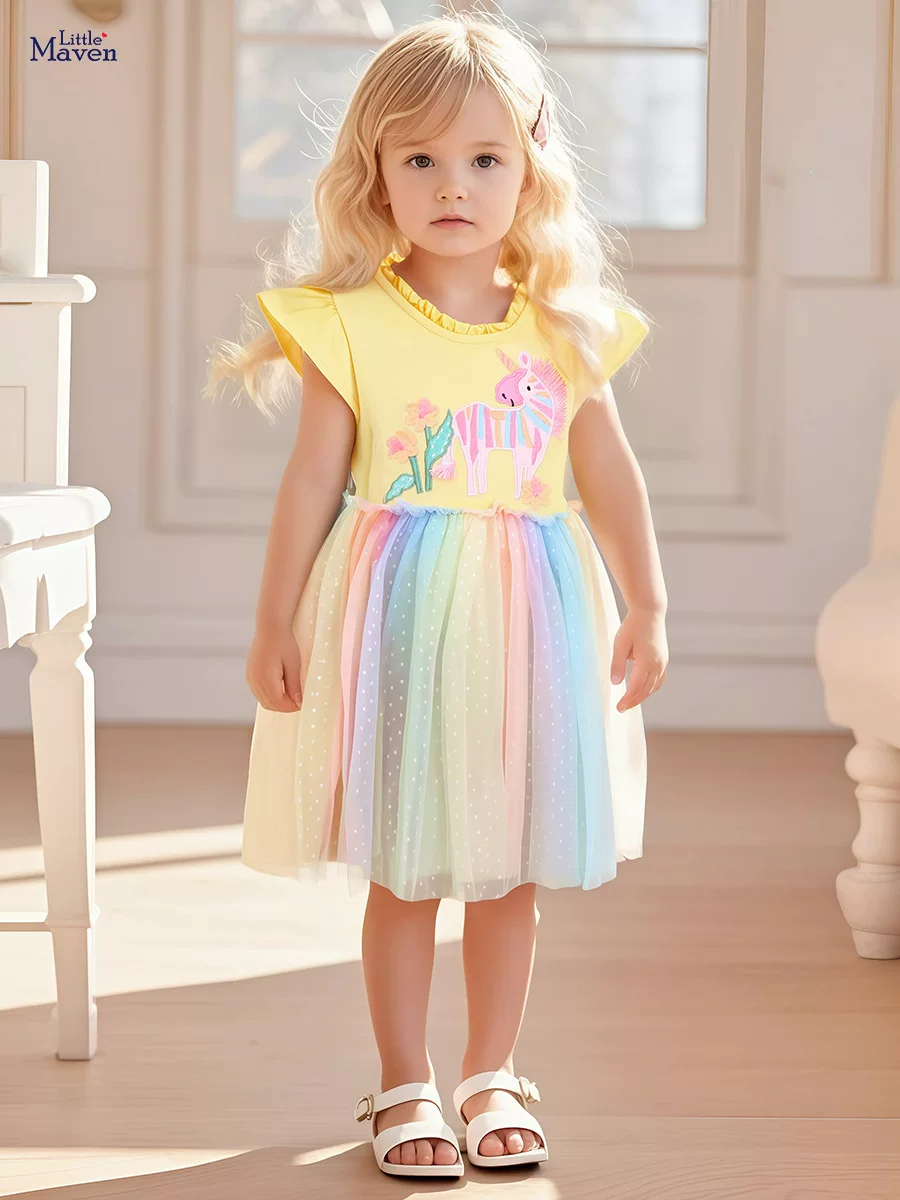 Kids' Princess Dress, Summer Cotton Tulle Kids' Skirt, Girls' Short-sleeve Dress