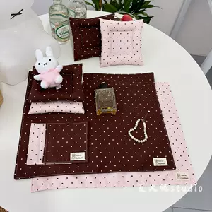 แผ่นรองจานทรงกลม งานแฮนด์เมด นุ่ม น่ารัก สไตล์วินเทจ สีชมพู-น้ำตาล-เกาลัด ลายจุด สำหรับตกแต่งโต๊ะอาหาร สไตล์เกาหลี อินสตาแกรม