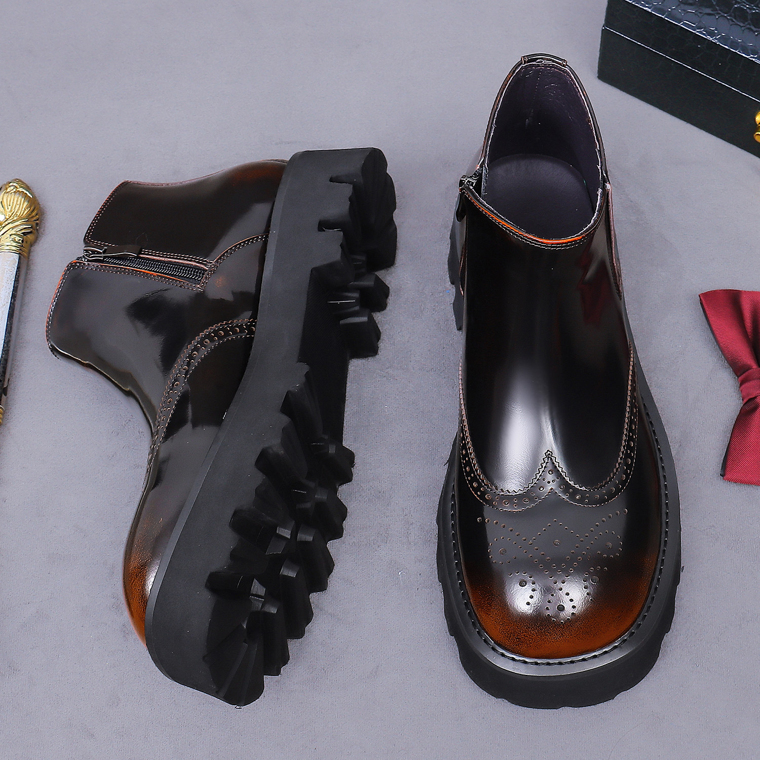 Giày Thể Thao Tăng Chiều Cao Nam Chất Liệu Da Bò Họa Tiết Hoa Đế Cao