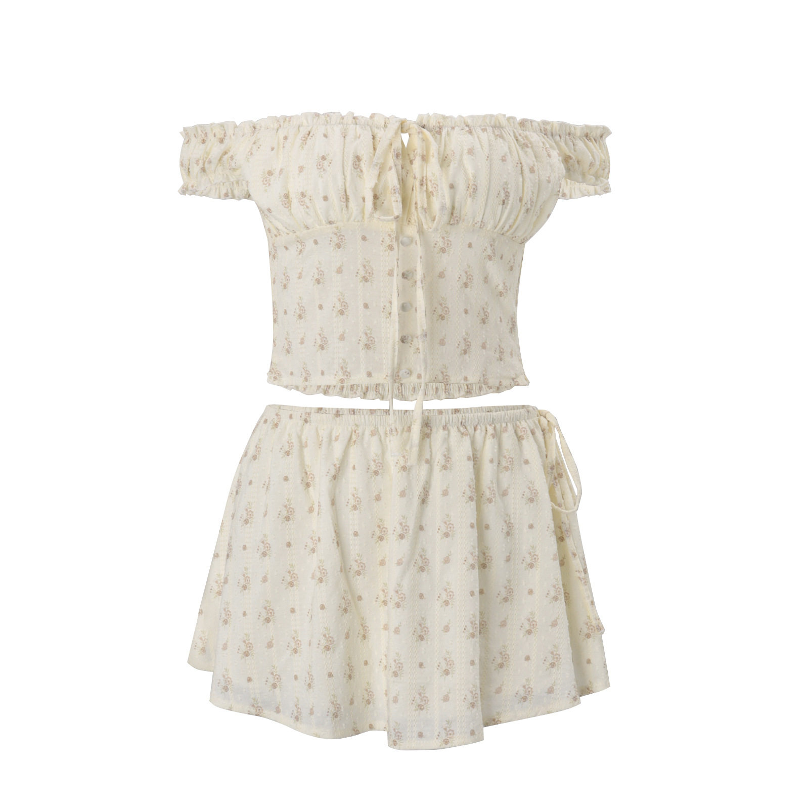 Spring Womens Floral Print Top and A Line Skirt Set Sweet Style Off Shoulder Neckline Slim Fit Perfect for Casual