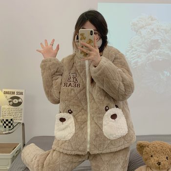 2025 Three-Layer Quilted New Winter Thick Velvet Confinement Clothes Maternity Pajamas Home Clothes Postpartum Nursing Clothes 673 #