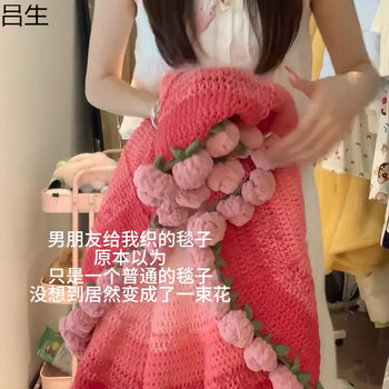 ✅ Handmade Rose Bouquet Gradient Pink Bouquet Blanket Air Conditioning Cover Blanket Wool Crochet Handmade Materials Best-Selling