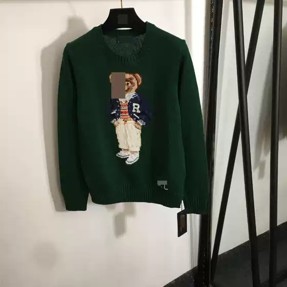 New Stylish Bear-Shaped Jacquard Pattern Wool Blend Long-Sleeve Pullover Knit Sweater for Autumn and Winter