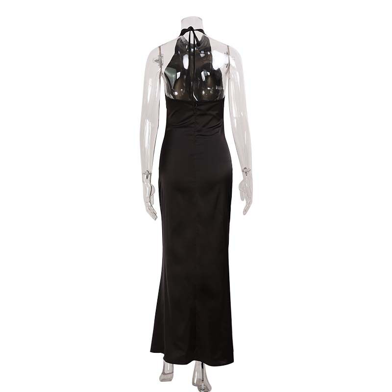 Elegant Womens Long Dress Fashionable Slim Fit Halter Neck Waist Cinching Bodycon Style Perfect for Parties and