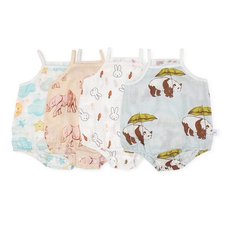 Baby Sling Bag Fart Clothes Summer Thin Bamboo Fiber Gauze Vest Jumpsuit Baby Type a Clothes Crawling Clothes