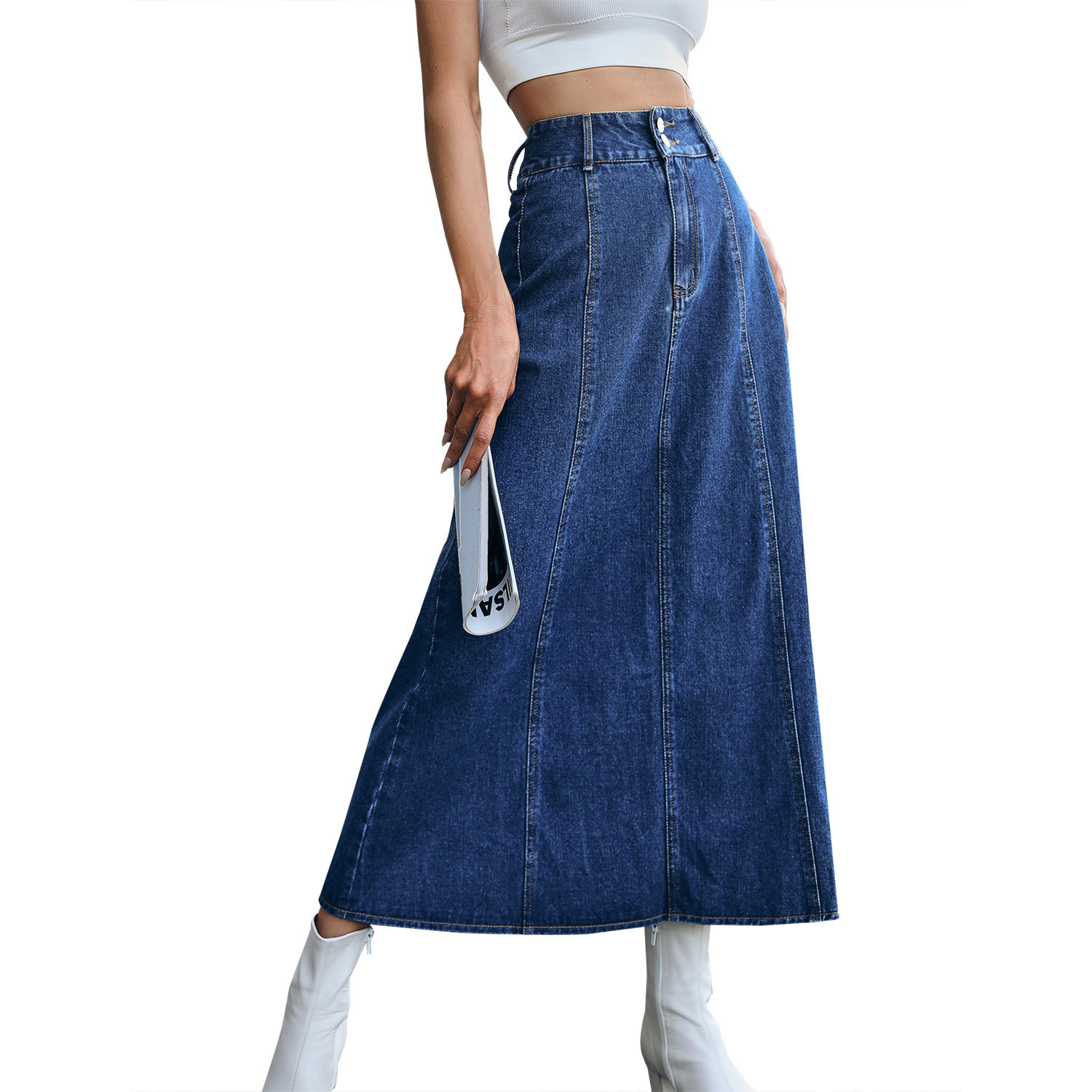 High Waisted A Line Denim Skirt Loose Fit Mid Length Fashionable Design Casual Wear for Women Wholesale Available