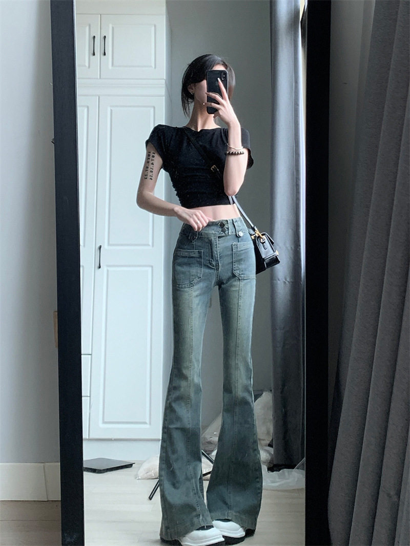 High Waisted Vintage Flare Jeans for Women Slim Fit Versatile Trendy Perfect for Spring and Autumn Wholesale