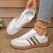 Women's Training Shoes 2025 Autumn New Large Size Flat White Shoes Leopard Print Retro Versatile Sports Casual Sneakers