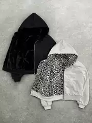 European and American New Autumn and Winter New Hooded Sweatshirt with Two-Sided Pattern Retro Leopard Print Zipper Hoodie Loose Personalized Top