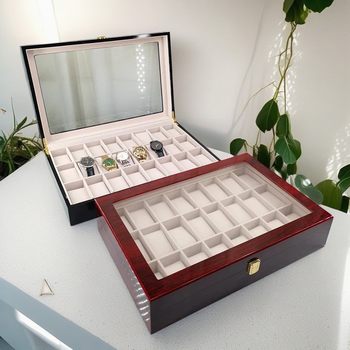 Guangdong Factory 24-Slot Red Lacquered Wooden Watch Box with Multiple Window Openings for Storage and Display, Gift Box, Watch Case, Export Special