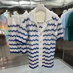 Fashion European CASA short-sleeved knitted suit wave stripe stitching pattern men's and women's in stock cross-border