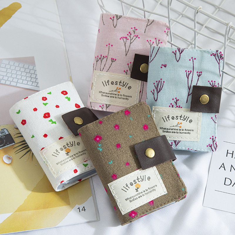 Pastoral Floral Canvas Card Bag Women's Multi-Card ID Bag Student 20 Card Holder Credit Card Bag