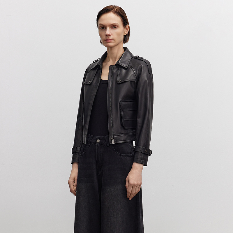 Áo Da Nữ Chất Liệu Da Bò Dáng Ôm Hàng Mùa Xuân Thu Đông