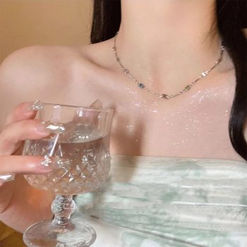 Square Color Thin Clavicle Chain Summer Necklace Light Luxury Niche High-end Sense Necklace Women's Dopamine Color Necklace