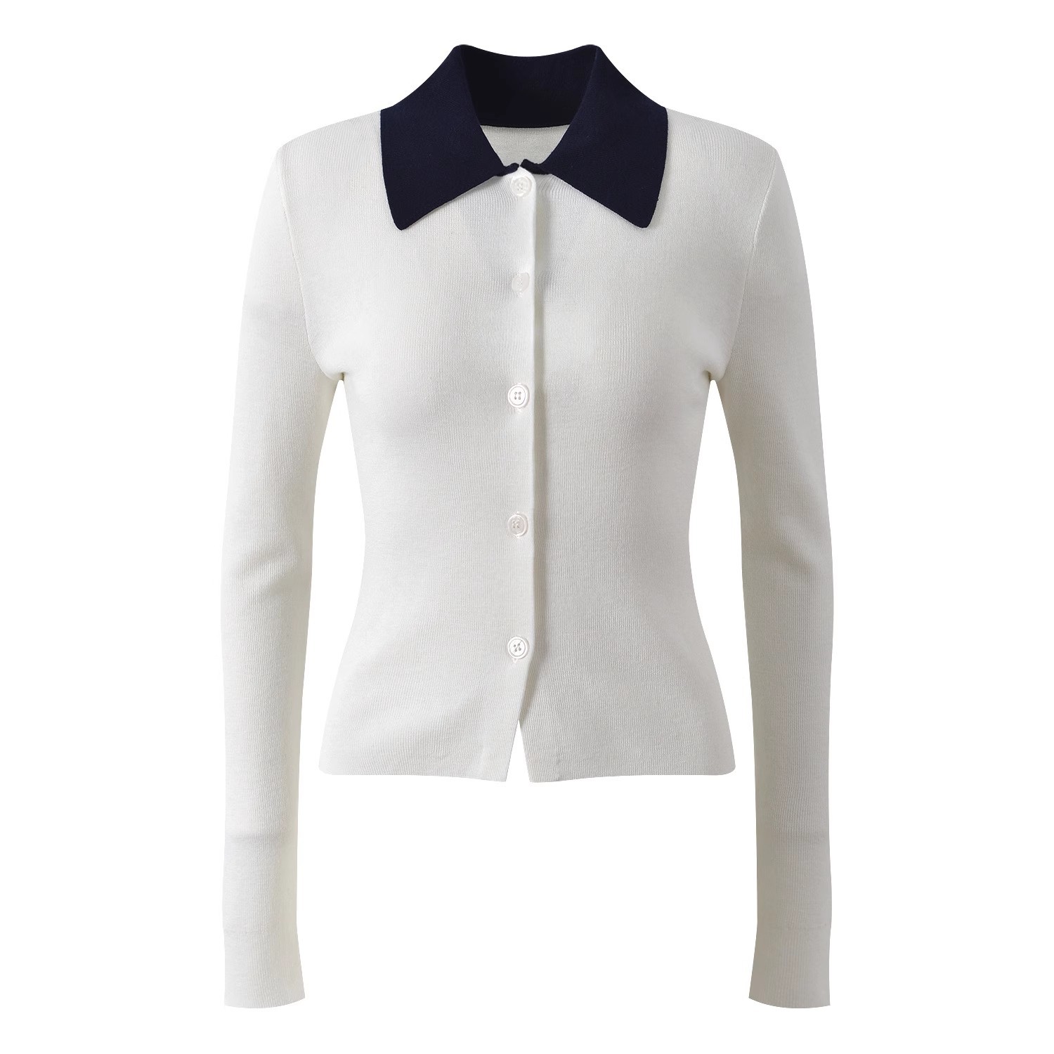 Áo cardigan cổ xanh navy màu trắng