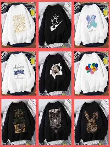 TikTok Internet Popular 2024 Autumn and Winter Pure Cotton Sweatshirt Men's Loose plus size Crewneck Fashion Brand Sports Men's Base Top