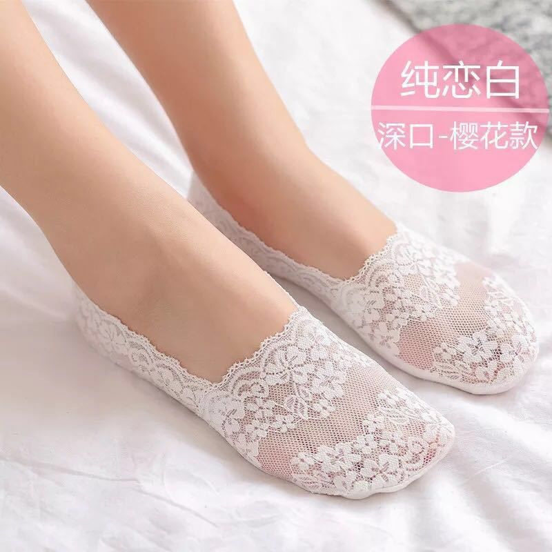新款蕾丝船袜女夏季薄款浅口硅胶防滑隐形袜子不掉跟短袜厂家批发