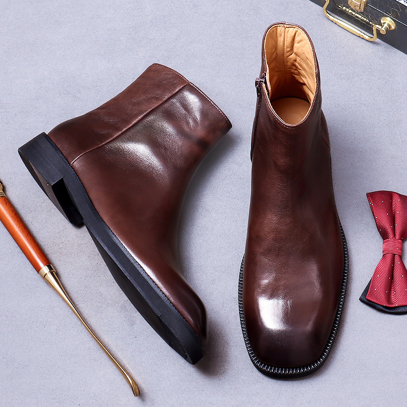 Giày Boot Martin Nam Chất Liệu Da Bò Phục Cổ Cổ Điển