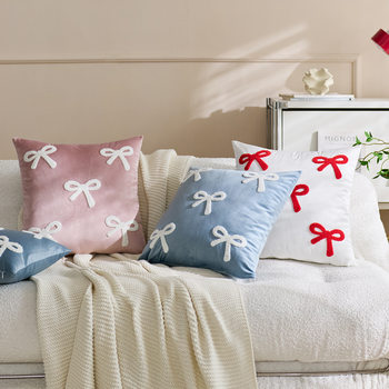 Cross-Border Spot Wholesale Sofa Pillowcase Velvet Material Bow Pillowcase Ins Cute Style Pillowcase