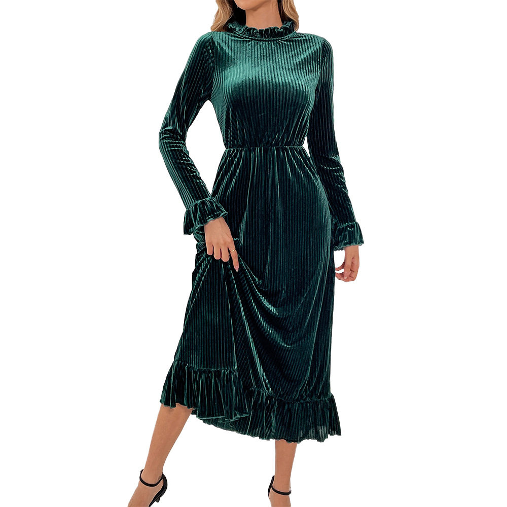 Elegant Velvet A Line Long Dress Waist Defining Slimming Fit Comfortable Fabric Perfect for Parties and Gatherings
