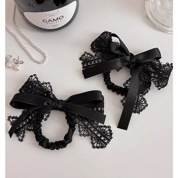 High-End Black Lace Ribbon Bow Hair Rope Women's New Hair Tie French Accessible Luxury Niche Ball Hair Accessories