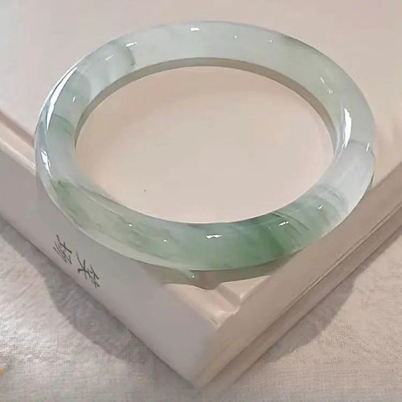 Xinjiang Tianshan Jade Bracelet Half Floating Flower Round Bar Bracelet Beauty Bracelet Ins