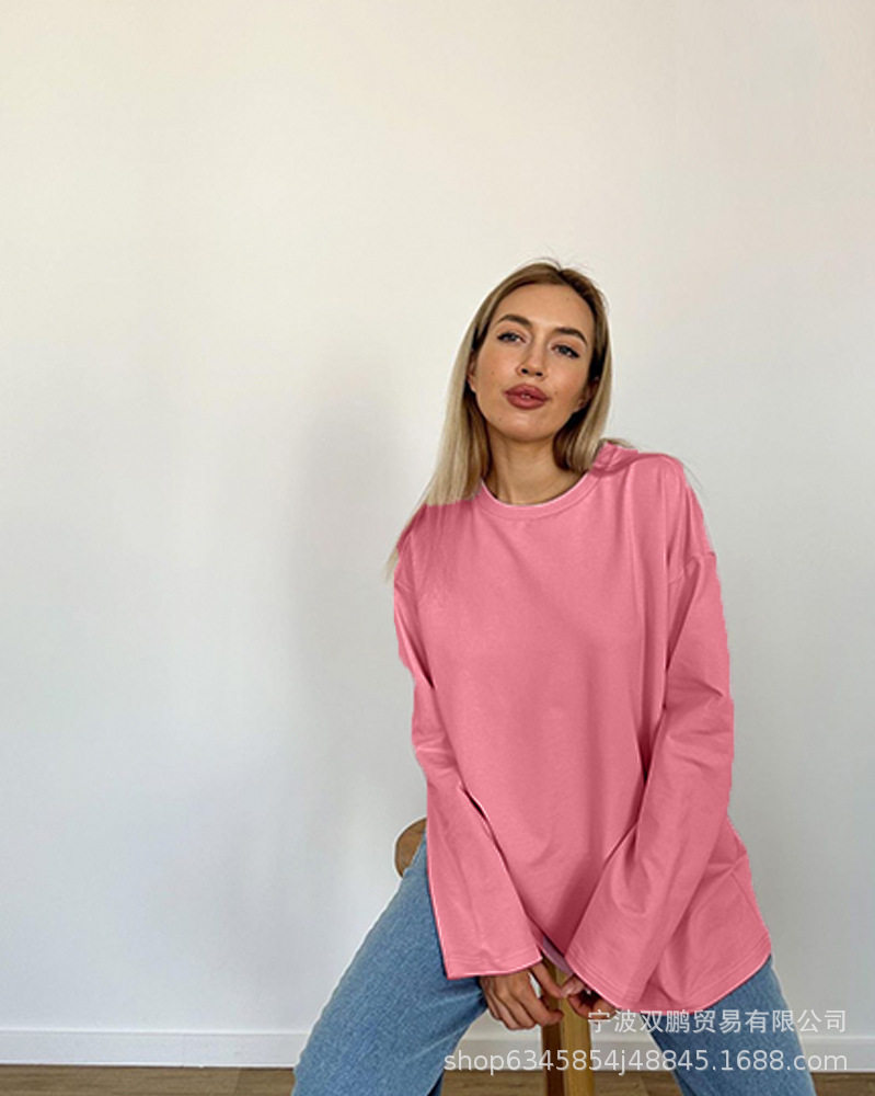 Womens Long Sleeve T Shirt Solid Color Loose Fit Casual Style 100 Cotton Spring Fall Wear Wholesale Available