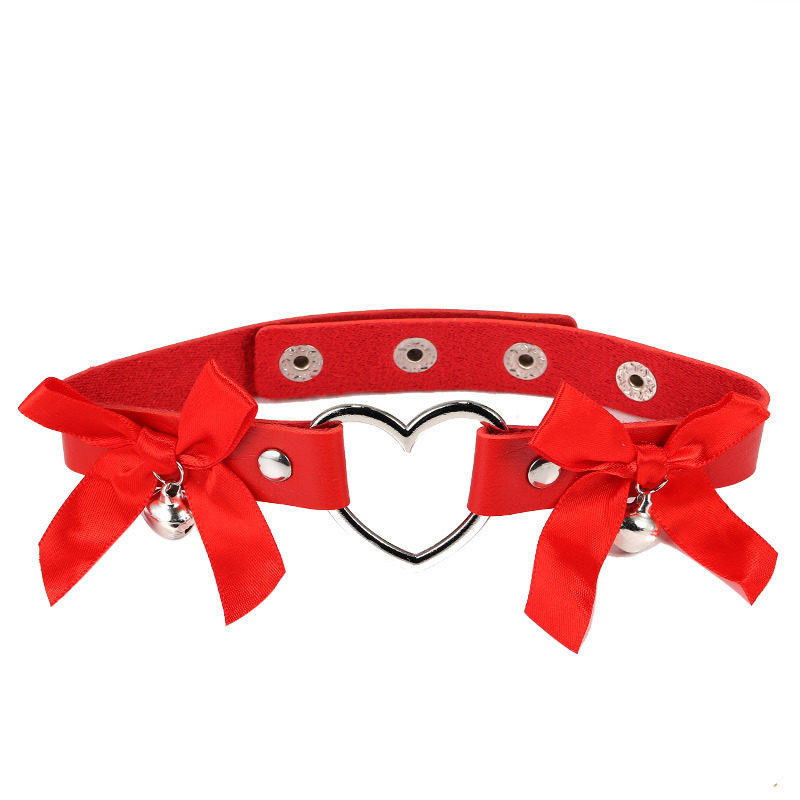 Cross-border Jewelry European and American Harajuku Punk Street Shooting pu Leather Peach Heart Love Collar Neck Band choker Necklace Chain