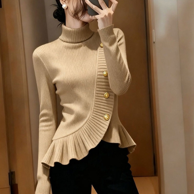 ระดับไฮเอนด์และดูดีสุด ๆ เสื้อสเวตเตอร์คอเต่าสีกากีสำหรับผู้...
