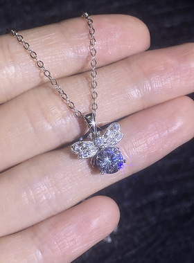 s925纯银莫桑石项链时尚气质简约蝴蝶结吊坠韩系小众设计项链