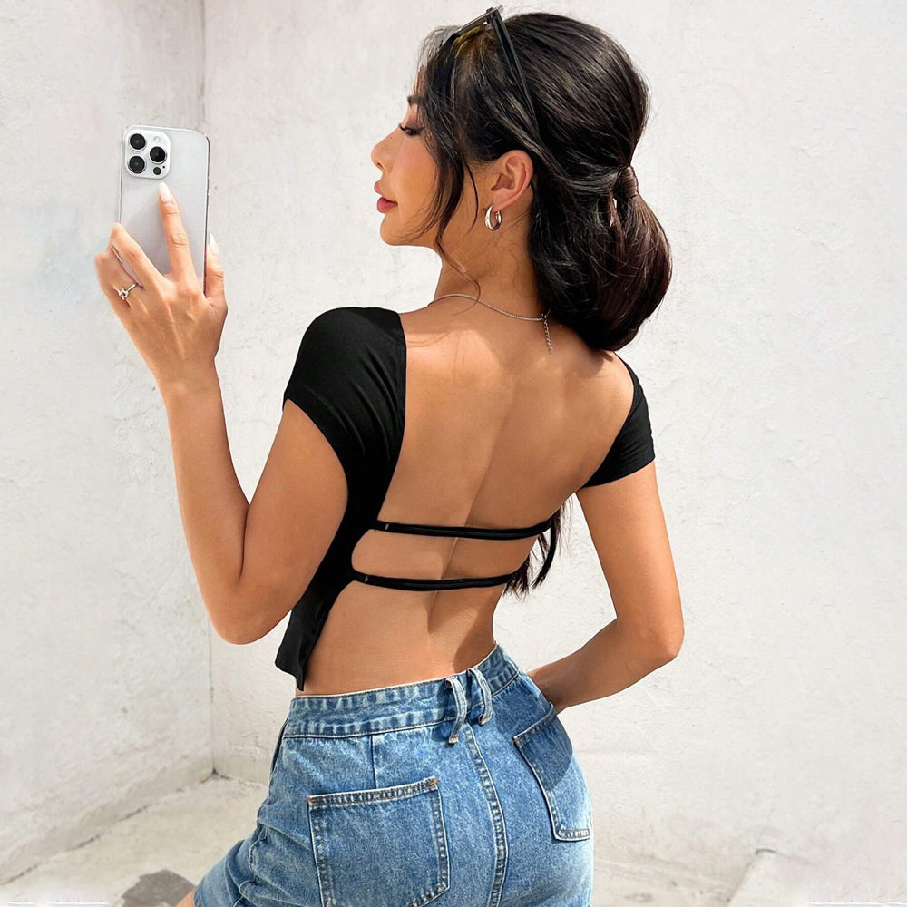 Womens Summer Solid Color Off Shoulder Slim Fit Short Sleeve T Shirt Sexy Trendy Casual Style Wholesale Available