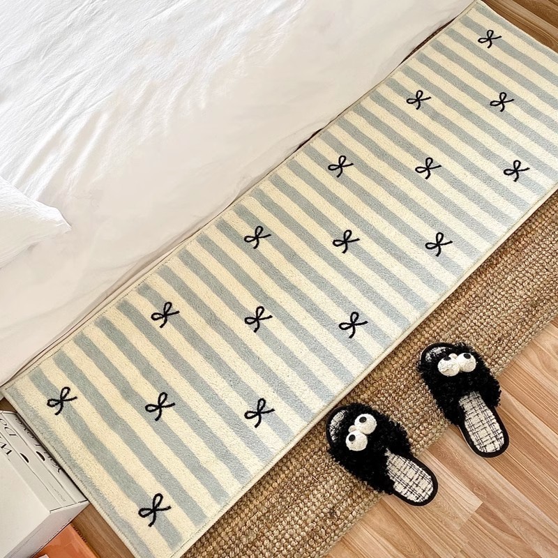 Fresh and Simple Bowknot Imitation Cashmere Thickened Carpet for Bedroom, Cotton Bottom Non-Slip Bedside Rug, Living Room Balcony Bay Window Mat