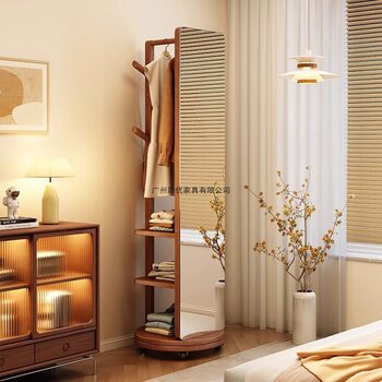 Solid Wood Rotatable Full-Length Mirror Floor Mirror Home Bedroom Mobile Fitting Mirror with Clothes Hanger Integrated Dressing Mirror